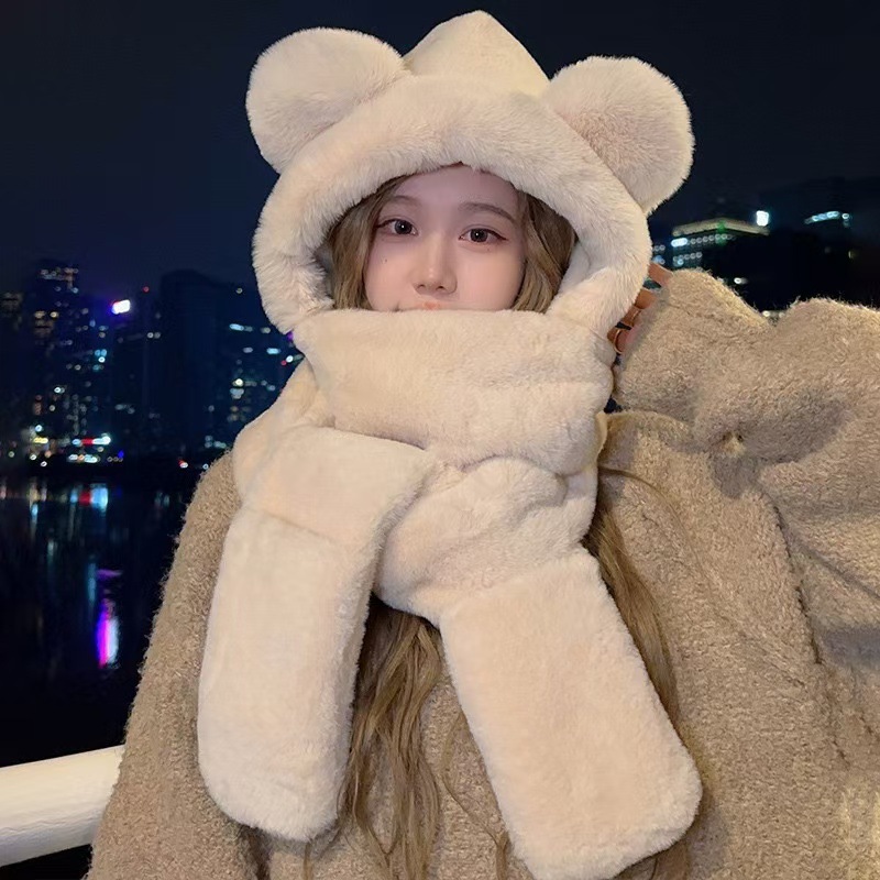 Picture of Hat Women's Winter Winter Fluffy Cute Plush Cold-proof Warm fleece-lined Thickened Scarf and Gloves New