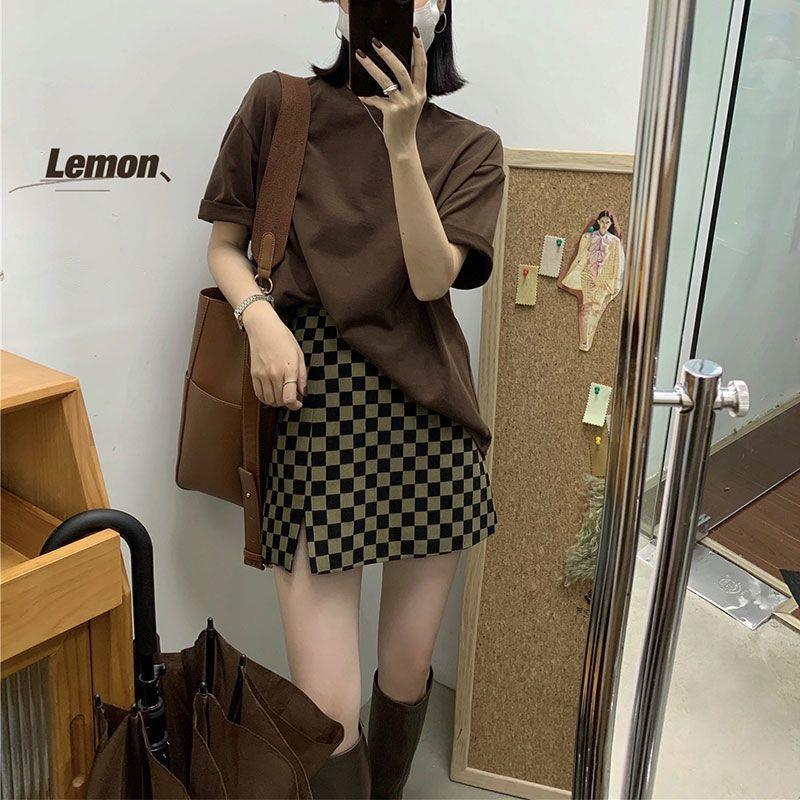 PlAid Skirt 2021 Autumn And Winter New Slit Skirt KoreAn Style Loose Slim High WAist EAsiest for MAtch Hip A-line Skirt
