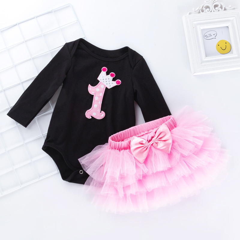 Picture of Cross-border Girls' Birthday Suit White Long-sleeved Cartoon One-year-old Hats Skirt Baby Top Princess Skirt