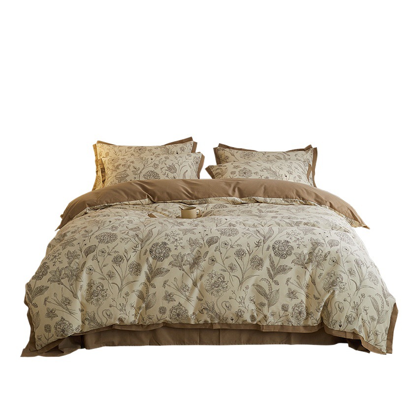 French style autumn and winter thickened cotton brushed four-piece set American retro bed sheet quilt cover cotton warm bedding