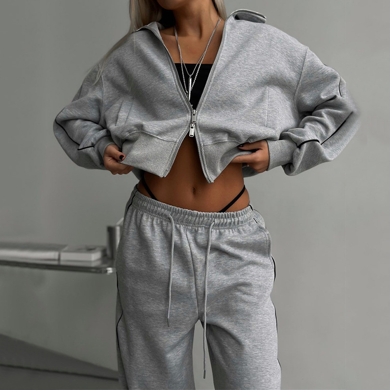 Cross-border Amazon Casual Fashion European and American suit Women's Zipper Cardigan Jacket Sports Tether Pants Two-piece Set