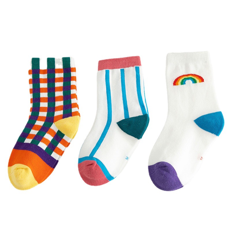 Picture of Children's Socks, Boys and Girls, Baby Mid-Calf Socks, Winter Cotton Socks, Korean Rainbow Socks, Spring & Fall Personalized Trendy Brand Socks