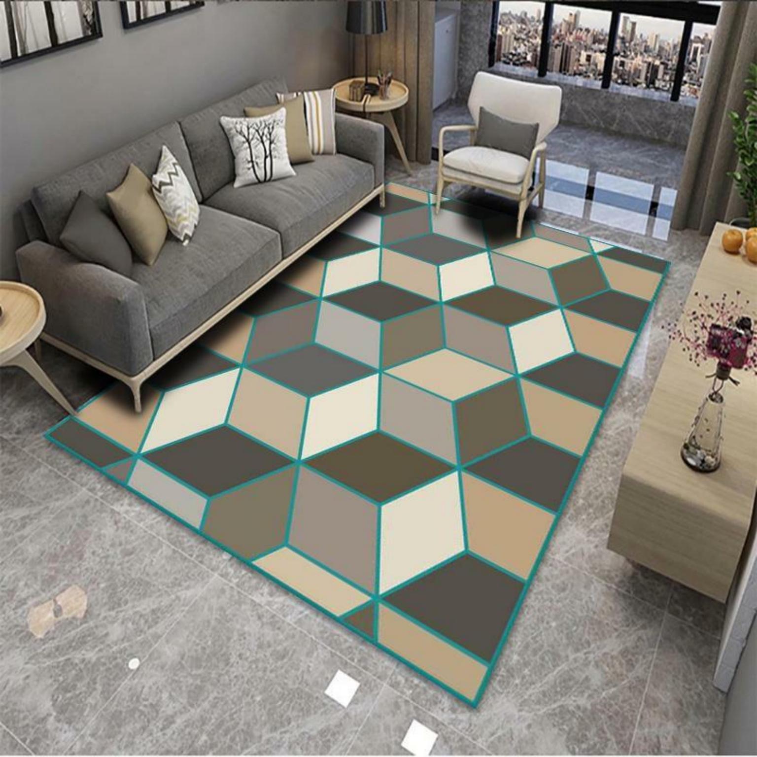 Picture of Modern Simple Living Room Carpet Geometric Pattern Home Study Sofa Printing and Dyeing Carpet Homestay Hotel Carpet Floor Mat