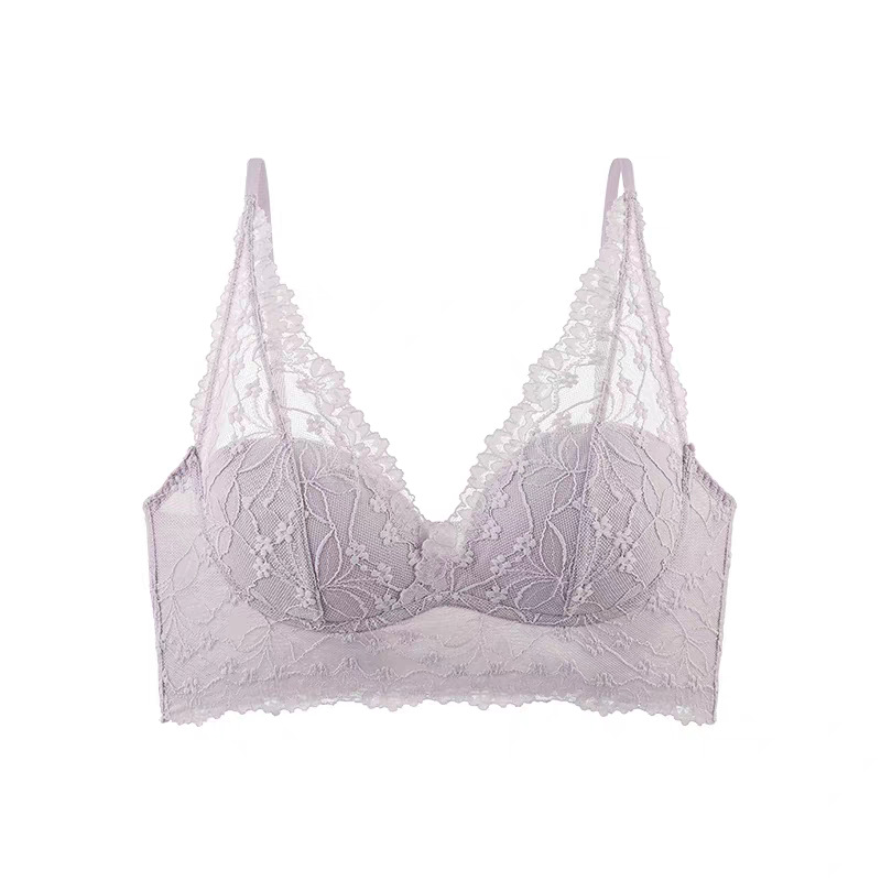 Picture of French fairy V-neck lace underwear women's elegant and light back wrap chest gathering thin breathable sexy bras