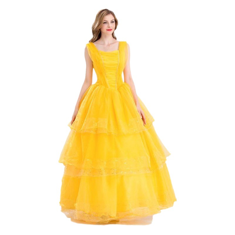 Movie Live-action Beauty and the Beast Princess Bell Dress cos Yellow Belle Princess Dress cosplay Clothing Women