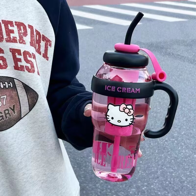 Picture of Lucky Belly Cup Large Capacity Big Mac Water Cup Tea Leakage Scented Tea Suction Tube Cup High Color Value Handle Convenient Ice Cup