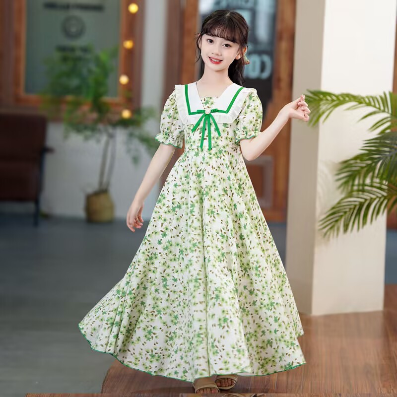 Girls' dress summer short-sleeved floral chiffon dress summer children's dress new girls' summer princess dress