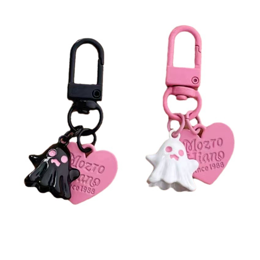 Picture of Cute personality sweet cool little ghost ghost love ornaments pink black keychain headset pendant jewelry accessories