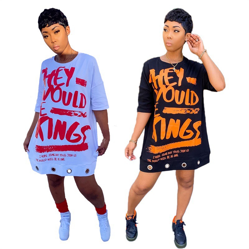 9366 Cross-border European and American Hot Letter Offset Printing Loose Women's dress