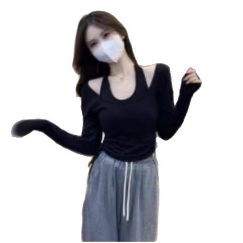 Picture of Spring and Autumn Korean version of the new personality hanging neck long sleeve T-shirt women's ins chic figure base shirt wholesale