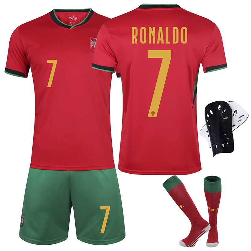 2425 European Cup Portugal Home Football Uniform Set No. 7 Ronaldo Jersey No. 8 B Fee Kidsren's Short Sleeves
