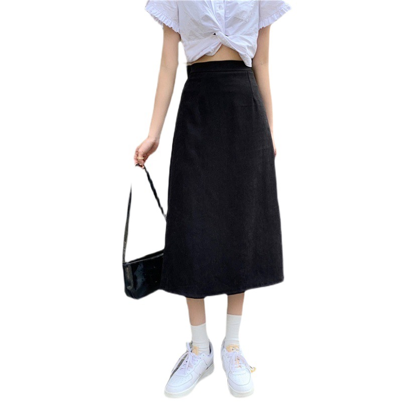 Black High Waist Split Skirt Spring Autumn Winter Autumn Mid-length Women's Summer A- line Hip Skirt Long Skirt Skirt