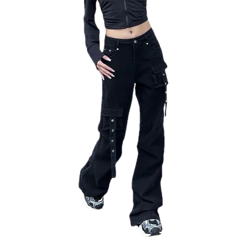 2023 Multi-Pocket Workwear Casual Pants Women's High Waist Autumn New Handsome Loose Slimming Straight Leg Wide Leg Trousers