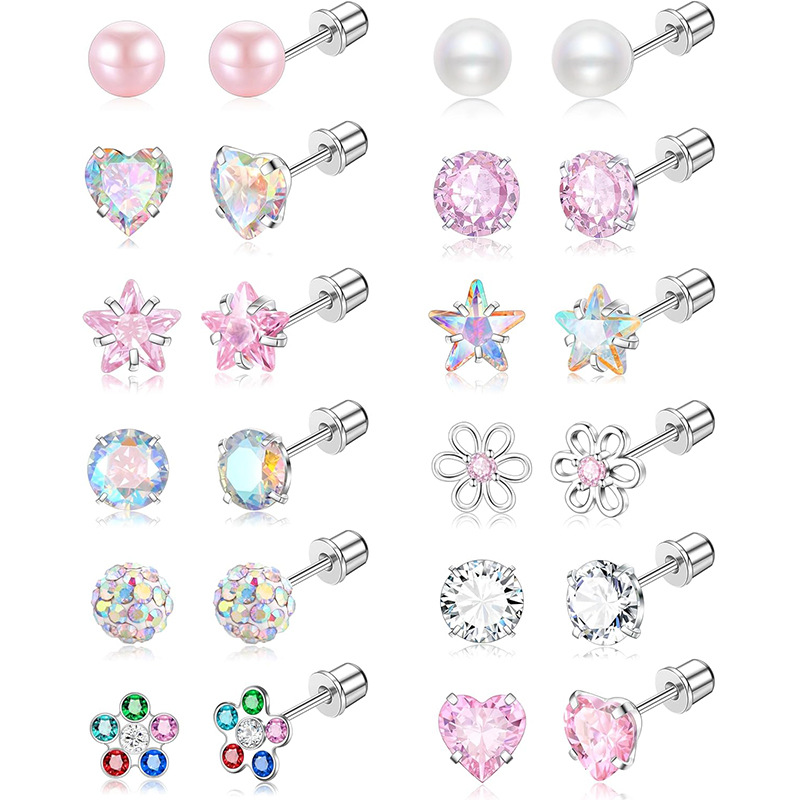 Amazon Hot New 12 Pair Set of Bullet Earrings Women Earrings Piercing Jewelry Spot