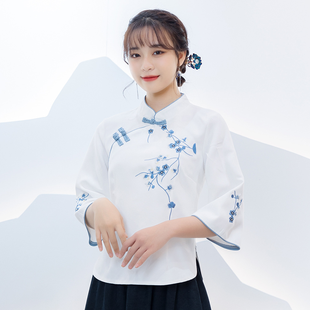 Republic of China Style Student Female Retro Autumn Embroidered Vertical Collar Buckle Chinese Zhongshan Suit Girlfriend Han Element Orchid Two-Piece Set