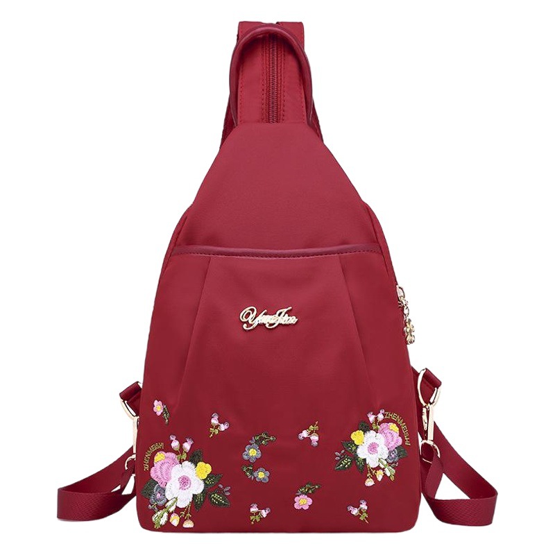 Picture of Oxford Cloth Embroidered Backpack Women's Canvas Small Backpack New Korean Style Trendy All-match Fashionable Mini Crossbody Chest Bag for Women