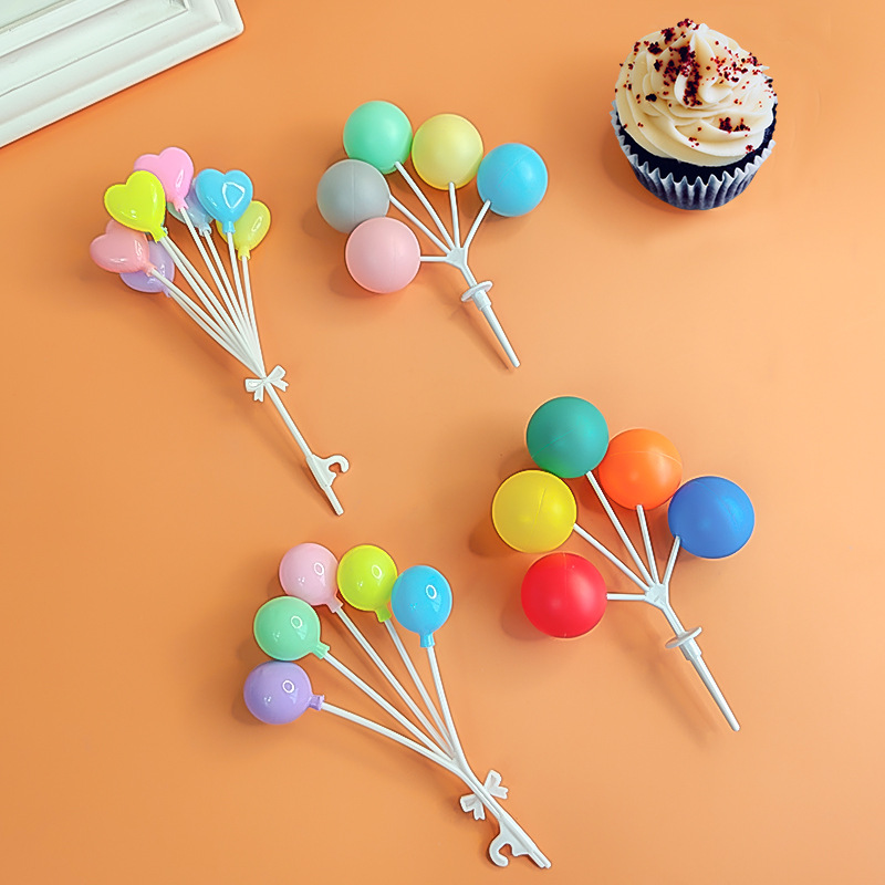 ins Style Color Balloon Cake Decoration Card Plastic Macaron Color Balloon String Birthday Party Plug-in Accessories