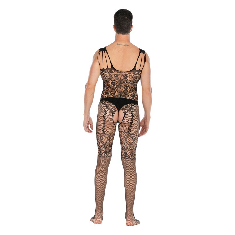 European and American Sexy Men's Jumpsuit Hollow Perspective Free Sexy Mesh Men's Sexy Nile Set