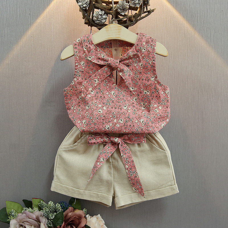 Picture of Children's Clothing Summer New Product 0-4 Year Old Baby Girl Korean Style Floral Bohemian Style Sleeveless Vest Shorts Two-Piece Set