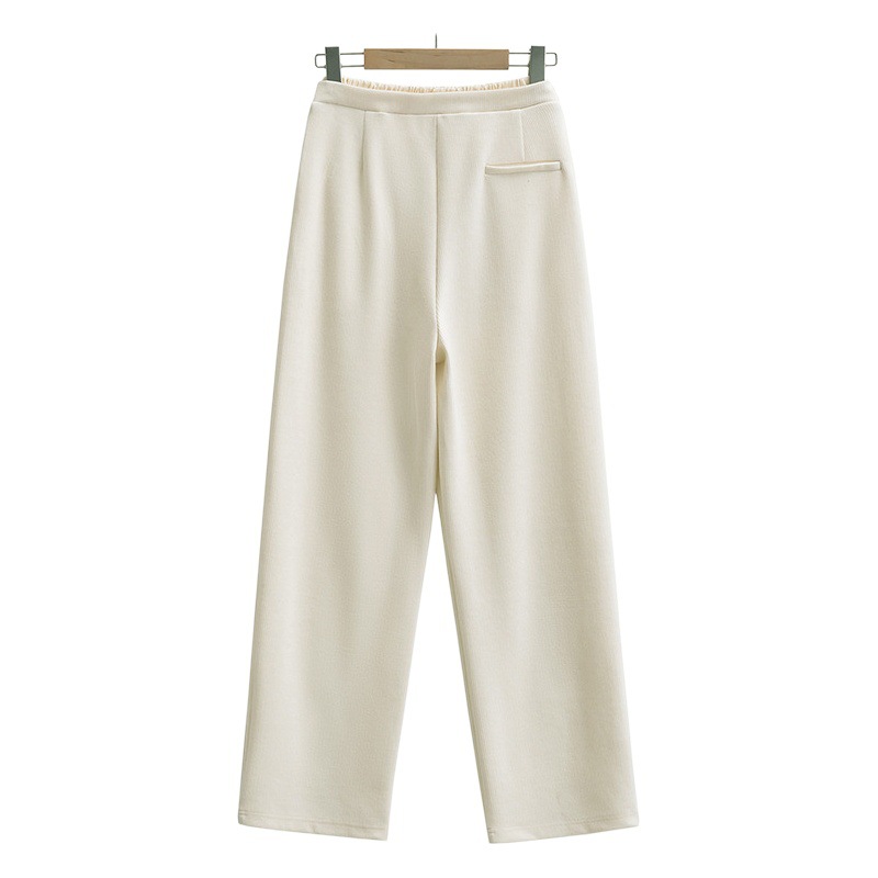 Contrast color double waist brushed sweatpants for women 2023 autumn and winter high waist loose slimming straight casual pants wide leg pants fashion