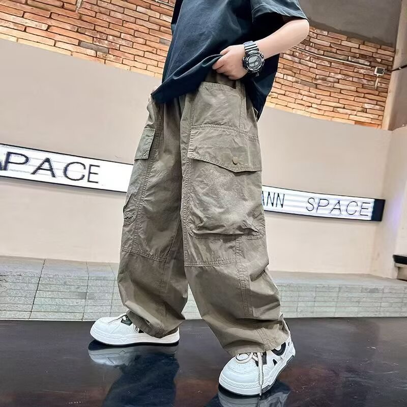 Picture of Boys' Summer White Thin Straight Leg Wide Leg Pants 2025 New Fashionable Overalls Children's Handsome Loose Pants