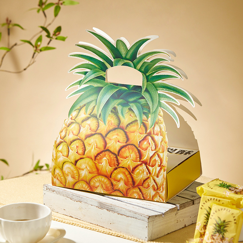 New Pineapple Cake Packaging Box Gift Box 4/6 Pieces Creative Satchel Baking Biscuit Packaging Carton Ready for Customization
