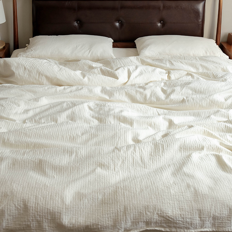 Picture of Class A Japanese-style Washed Cotton Four-piece Homestay Pure White Hotel High Quality Quilt Cover Bed Sheet Naked Sleeping Bedding