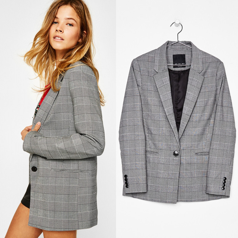 Ebay Amazon European and American plus size Women's Suit Jacket Spring and Autumn Casual Loose One Button Plaid Small Suit Women