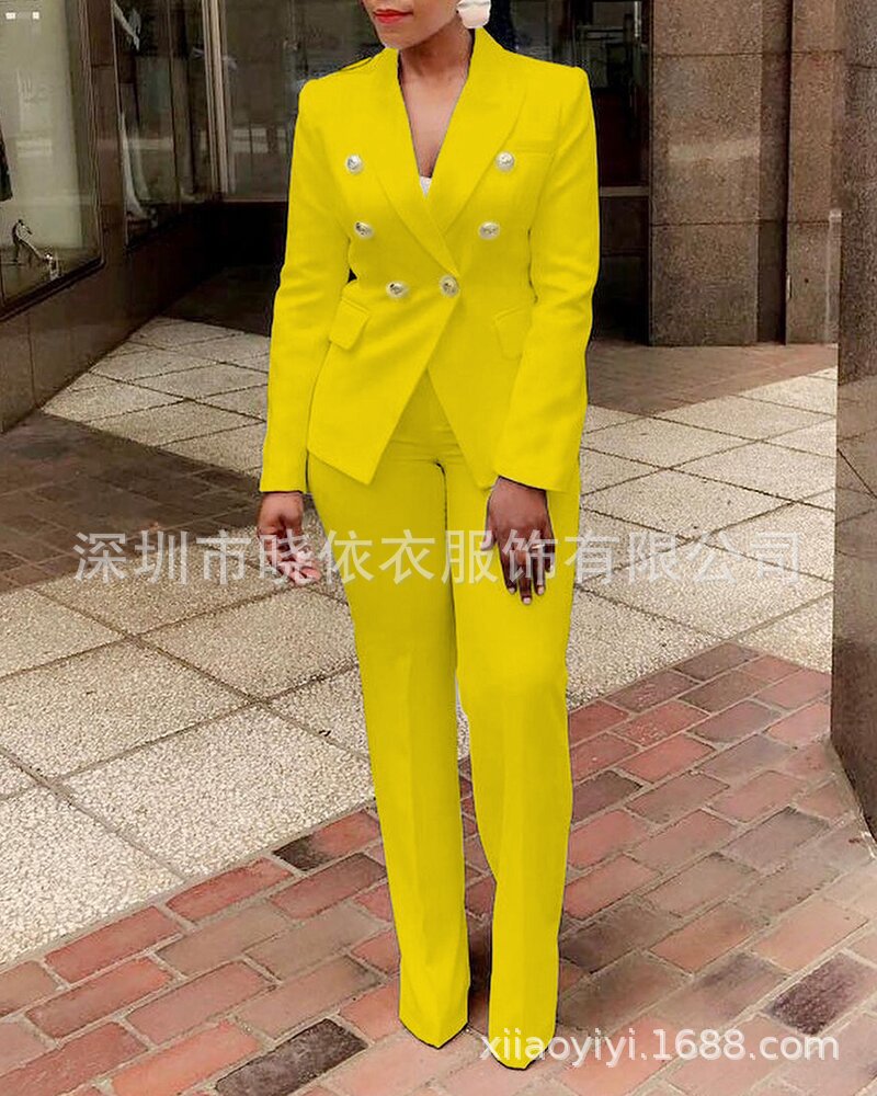 Picture of 2021 Amazon AliExpress new high waist solid color small suit long sleeve pants suit temperament commuter suit