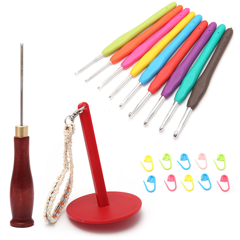 Crochet Tool Set, Cotton Filling Tool, Soft Handle Crochet Hook, Portable Portable Wool Rack, Marker Buckle