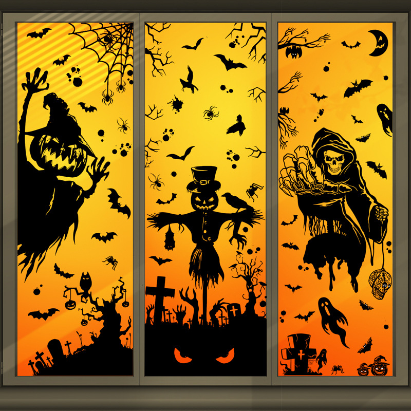 Large Skull Pumpkin Halloween Sticker Witch Devil Bat Electrostatic Sticker Halloween Decoration Party Supplies