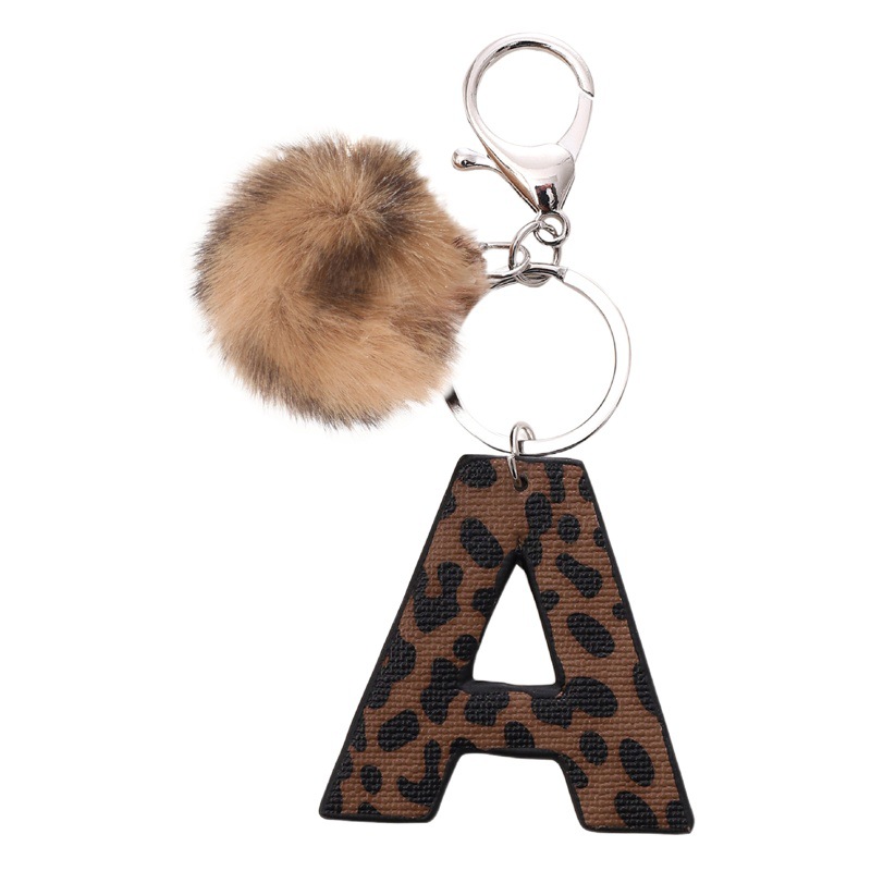 Western Denim Leopard Oil Edge Letter Leather Acrylic Keychain Pompom Ball Accessories Cross Border Amazon