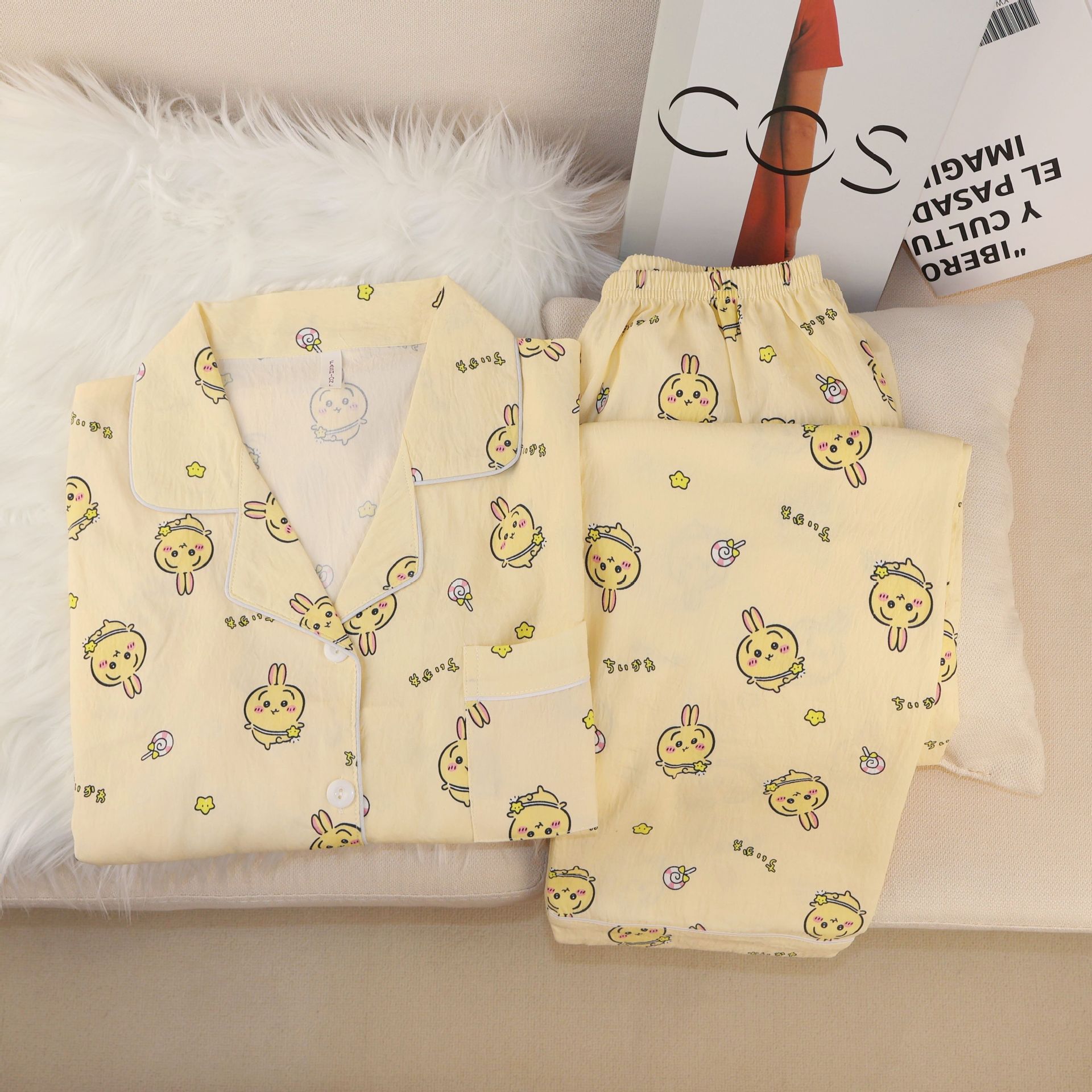 Japanese Jiyika Wow chiikawa Clouds Cotton Pajamas Small Eight Women's Long Sleeve Trousers Spring and Autumn Home Clothes suit