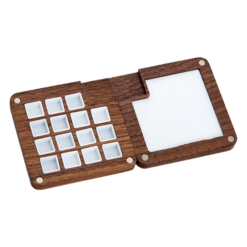 Children's Handmade ins Style Wooden Watercolor Pigment Packing Box Portable Wooden Box Lattice Box 15 Lattice Watercolor Color Box