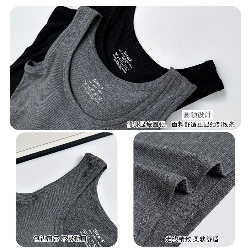 Picture of Warm Vest with Chest Pad and Velvet for Women, Brushed, Can Be Worn Outside, Close-Fitting Bottoming, Large Size Round Neck, Autumn and Winter Heating Vest