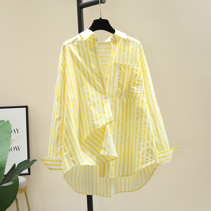 2025 Spring and Summer New Long Sleeve Shirt Women's Fashionable Casual Vertical Stripes Korean Loose Shirt Women's Outer Wear