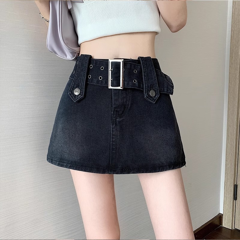 Black high waist Denim short skirt for women 2024 Summer new small hot girl slimming sheath Culottes Skirt