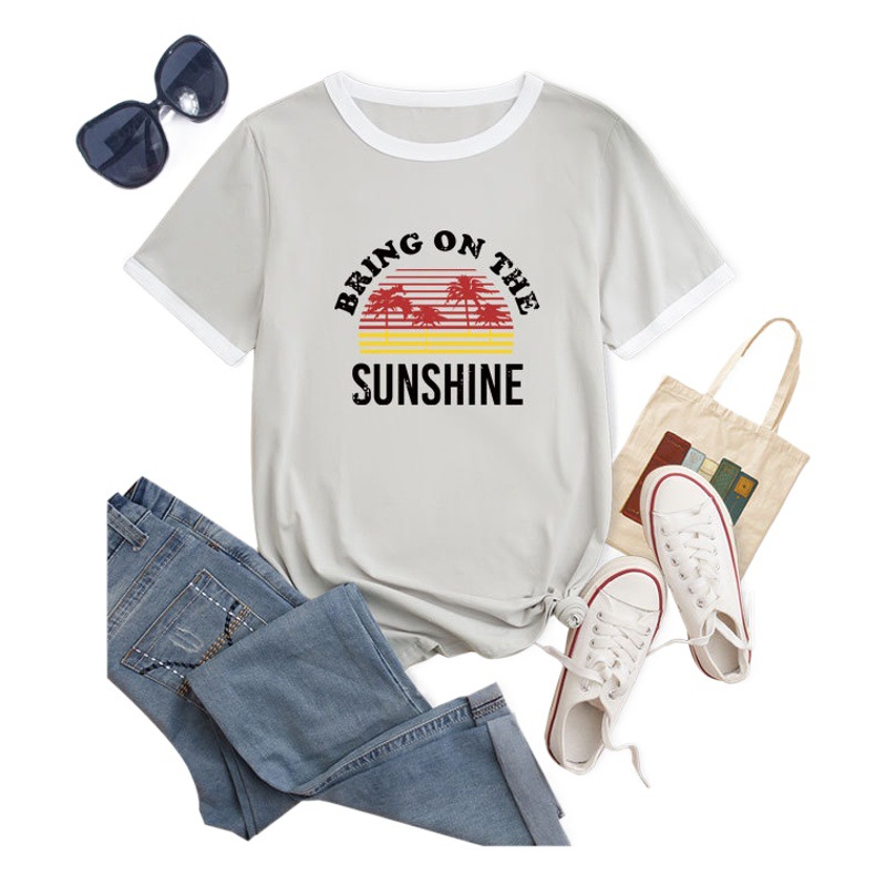 Amazon wish independent station fun fashion BRING ON THE casual fashion T-shirt European and American round neck short sleeve