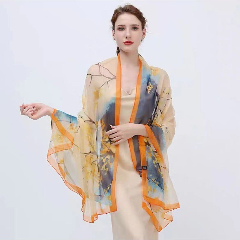 Picture of Spring and Summer New Soft Yarn Sunscreen Shawl Summer Thin Imitation Silk Long Silk Scarf Fashion Printed Flower Scarf