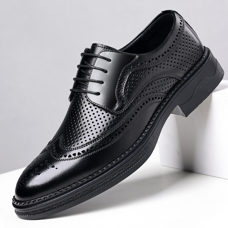 Leather shoes men's 2025 summer hollow business dress shoes casual British men's brogue wedding shoes a generation of hair