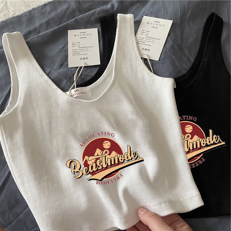 Short Vest Women's Summer Navel Exterior Wear Clothes Foreign Trade U-Print Sleeveless Threaded T-Shirt Stall Wholesale