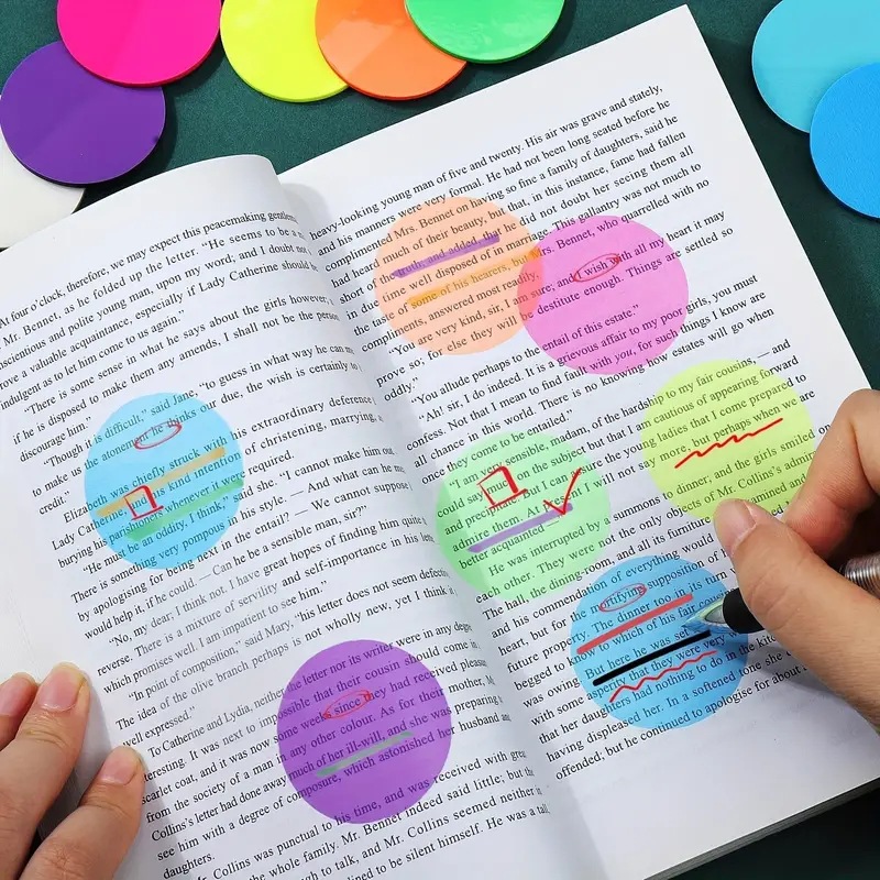 Cross-border Hot Sale Round Transparent Waterproof Index Sticker N Bookmark Aesthetic Sticker Office School Supplies