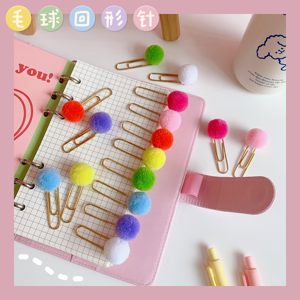 Picture of Japanese cute creative metal paper clip bookmark color candy wool ball pin student office supplies stationery