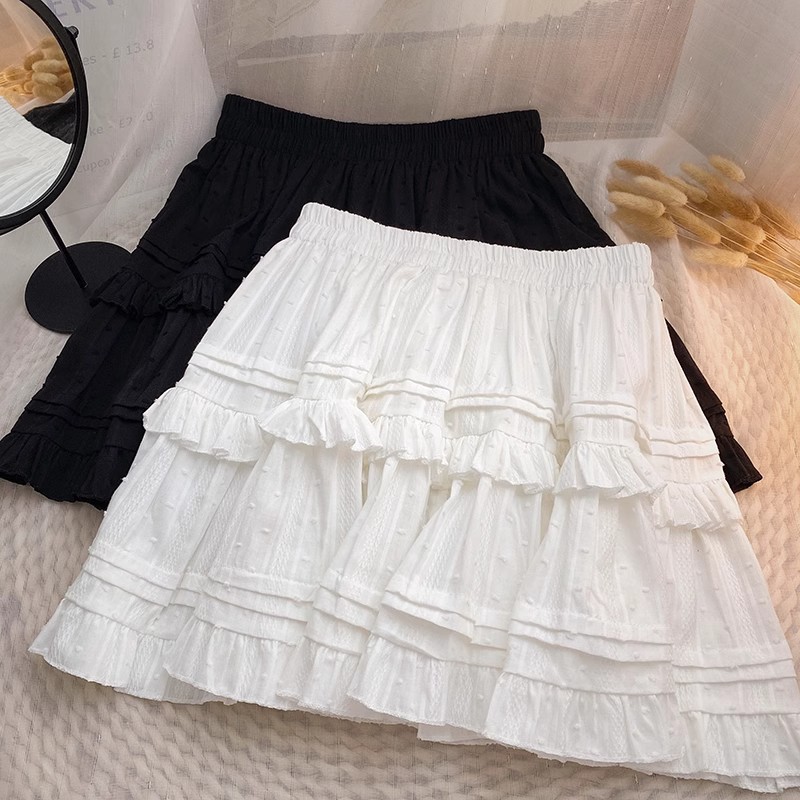 White Ruffle Skirt Women's 2025 New Summer Slimming All-match High Waist Anti-glare Cake Skirt