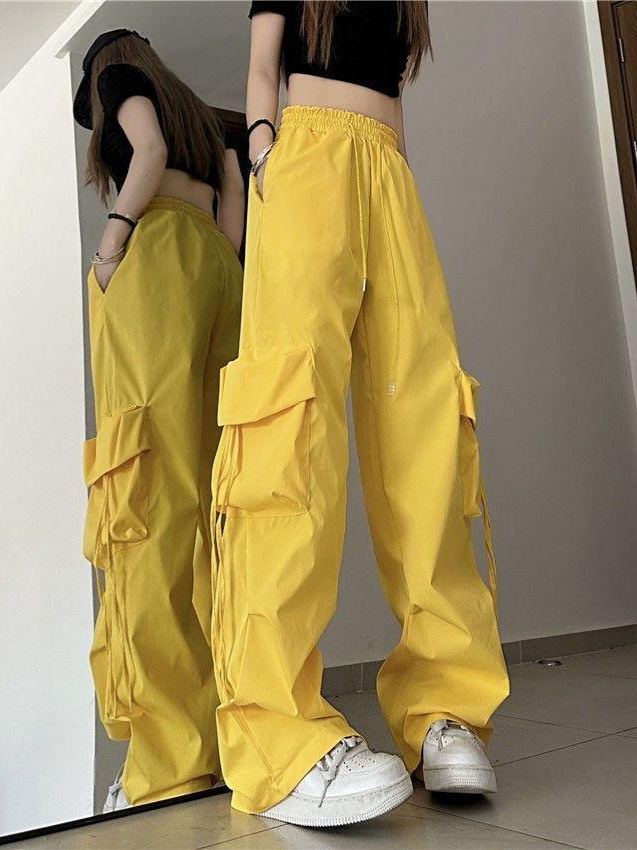 Picture of American Retro Quick-Drying Overalls for Women in Summer High-Waisted Straight Wide-Leg Ribbon Loose Casual Floor-Length Trousers Trend
