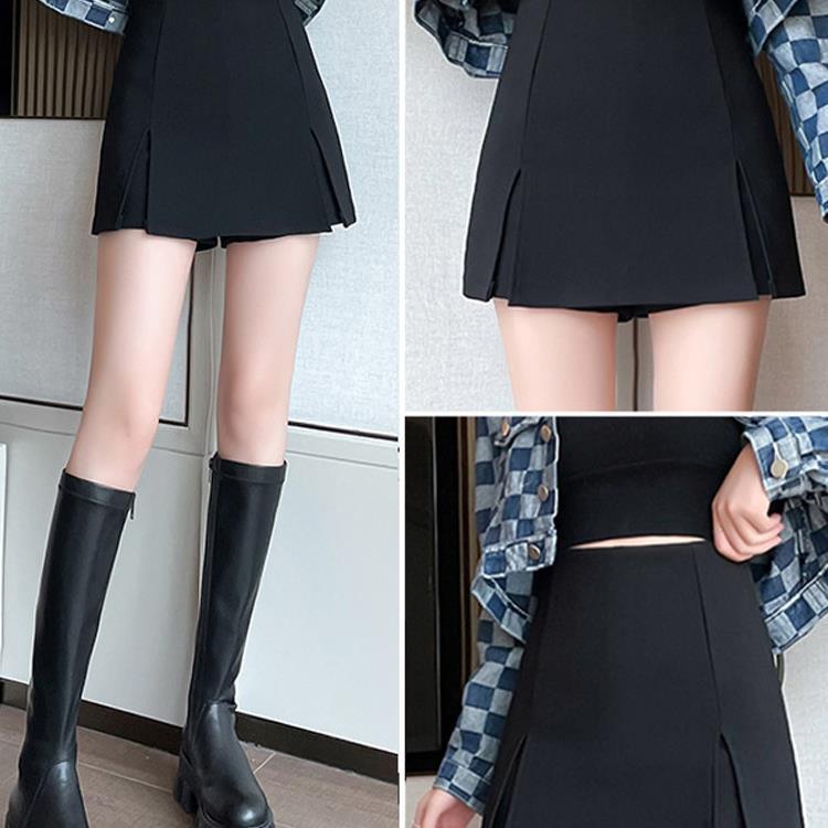 2024 New Spring and Summer Split All-match Skirt Women's High Waist Slim A- line Short Skirt Black Fashion Pants