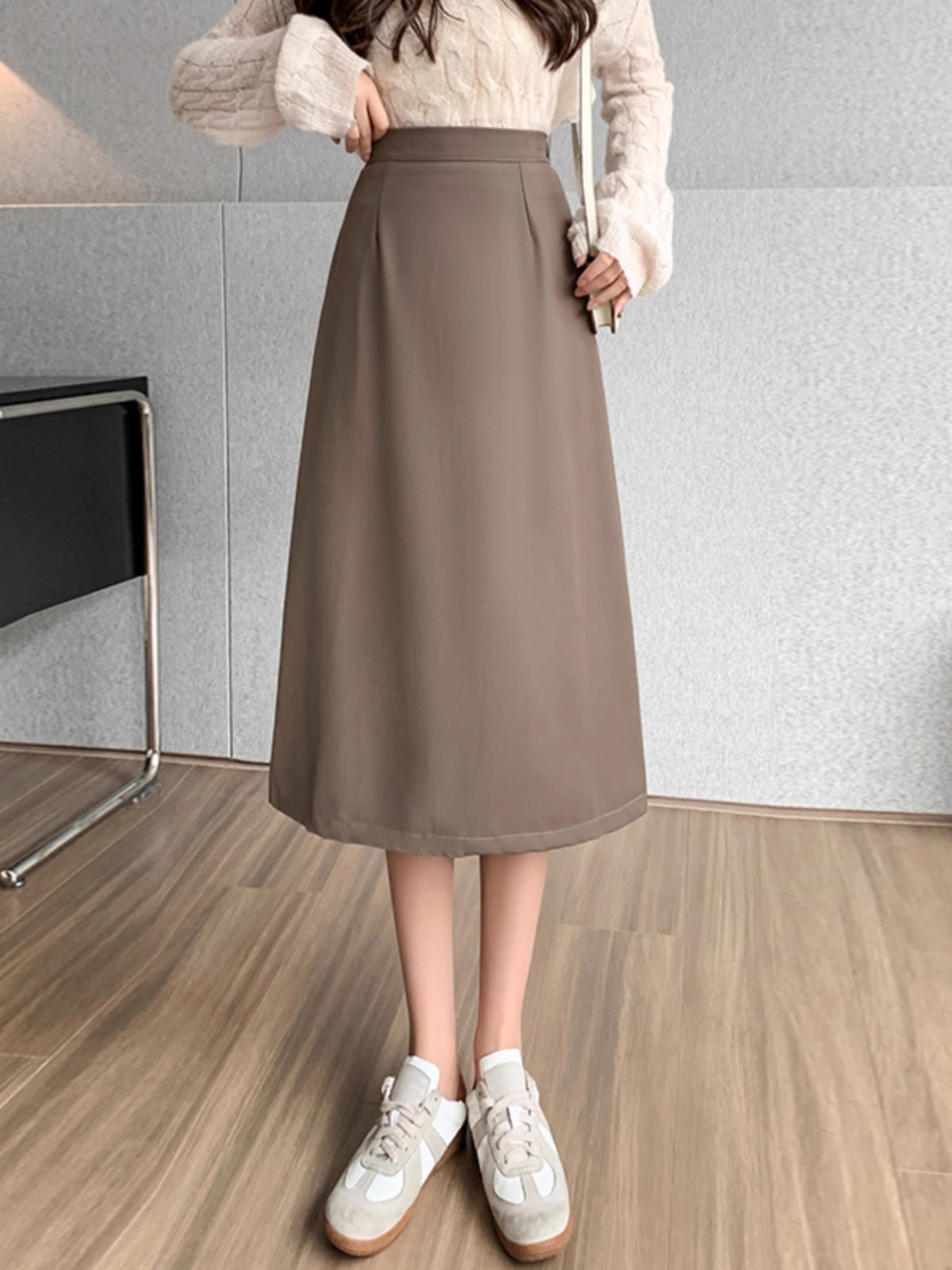 Mid-length Skirt Women's 2025 Autumn and Winter New Style Dipped Western Style A- line Skirt High Waist Fashionable Loose One-step Skirt