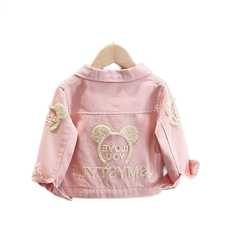 Picture of Girls' Denim Jacket Korean Version with Three-Dimensional Fleece Appliqué Cardigan Jacket in Stock, Available for Wholesale, Cute, Fashionable, and Versatile