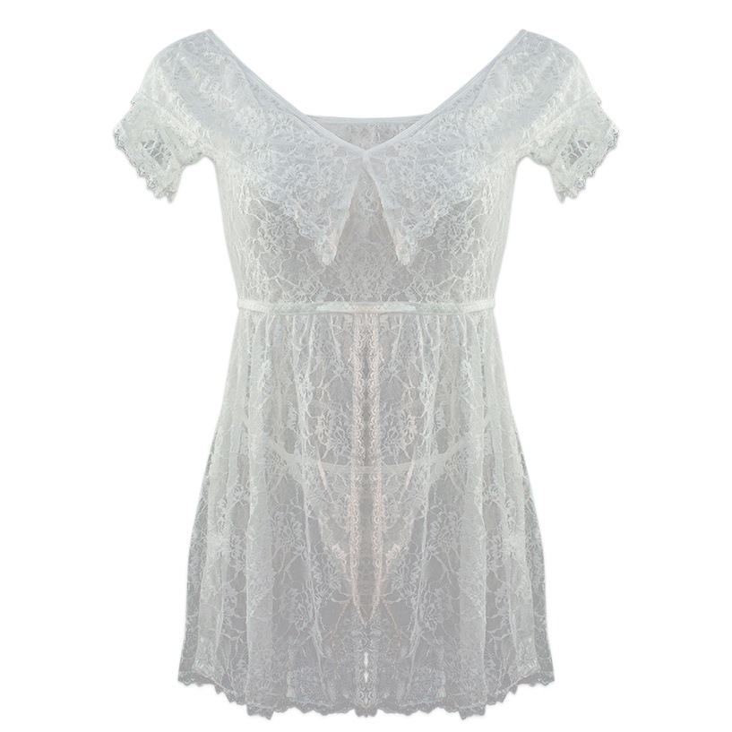 Sexy lace off-shoulder off-shoulder dress home wear see-through thin strap thong sexy pajamas suit