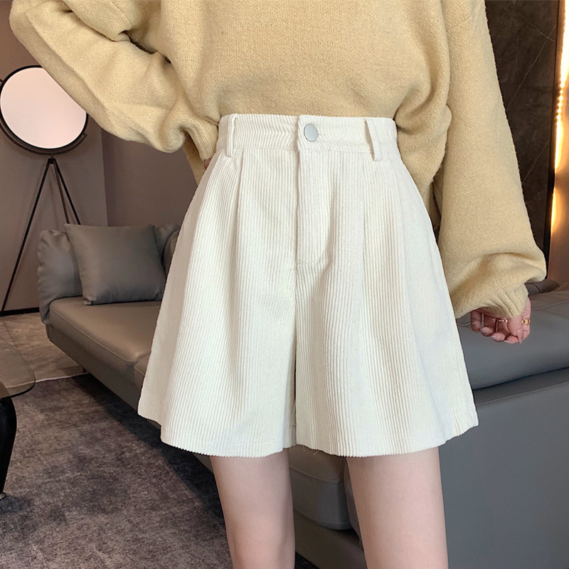Corduroy High Waist Shorts Women's Autumn and Winter 2024 New milk brown A- shaped Wide Leg Casual Shorts